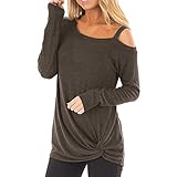 Kobay Damen Winter Mantel Oberteile Elegant Langarmshirt Frauen Weiche Lange Ärmel O Neck Knot Side Twist Bluse Top T-Shirt(Kaffee, L)