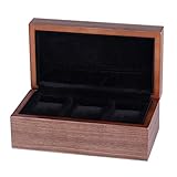 DQ-Uhrenbox Uhr Display Aufbewahrungsbox 3 Gitter aus echtem Holz Schmuck Vitrine komplett mit Walnuss Furnier Ring T