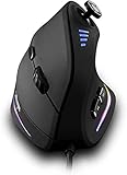 Zelotes Vertikale Maus mit Kontrollleiste, 10000DPI Ergonomische Maus, LED Optische USB Wired Gaming Maus für Laptop, PC - Schw