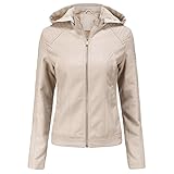 Vimoli Jacke Damen Lederjacke Frauen Kunstlederjacke mit Zip Kurze Motorradjacke Kunstleder mit Reißverschluss und Kapuzen Bikerjacke Übergangsjack