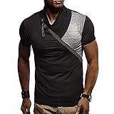 T-Shirt Herren Slim Fit High Neck Spleißen Tops Herren Schräger Reißverschluss Schmücken Atmungsaktiv Shirt Herren Leicht Komfortabel Lässig T-Shirt H