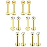 Mayhoop 12er 16G 1.2mm Knorpel Tragus Helix Piercing Chirurgenstahl CZ Kugel Lippenpiercing Labret Stecker 3 Stil 8mm G