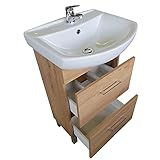 Waschbeckenunterschrank Porto 50cm Waschtisch mit Unterschrank Schubladen Eiche H
