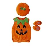 MINASAN Halloween Baby Jungen Mädchen Outfits Kürbis Kostüm Orange Weste Top + Hut + Hallenschuhe 3-teiliges Kleidungsset (Orange, 0-6 Monate)