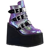 Frauen Stiefeletten Bunte Herz Metallschnalle Zip Plateaustiefel Verschleißfeste Keilabsatz Mode Lederstiefel für Cosplay