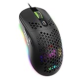 HXSJ USB Wired Gaming Maus unterstützt Makro Programmierung Wabenbeleuchtung Makro Maus mit 7 Tasten RGB Hintergrundbeleuchtung bis zu 8000 DPI Ergonomie ist geeignet für Mac Laptop Zubehör PC Schw