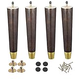 4 Stück Holz-Möbelbeine, Sofabeine, Bankbeine, Tischbeine mit Metallfüßen (antikmessingplattiertes Metallfuß) (25,4 cm, Schwarz-Holz)