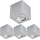 INNOVATE® LED Aufbauspot - 35° schwenkbare Aufbauleuchte - kompakter Aufputz Deckenspot - moderner IP20 Aufbaustrahler GU10 Fassung - flaches Downlight excl. Leuchtmittel (4 Stück, Silber Eckig)