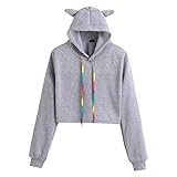 TWIFER 2021 Winter Crop Pullover Langarm Cat Kitty Print Kurze Hoodies Kapuzenp