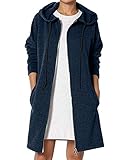 Kidsform Damen Hoodie Herbst mit Reißverschluss Zip Hoodies Lose Kapuzenjacke Lang Sweatshirt Langen Mantel A-Blau XXL