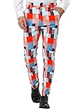 Lars Amadeus Lässige, geometrisch Bedruckte Farbblock-Hose mit Flacher Vorderseite und schmaler Passform für Herren Orangeblau S