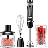 Elektrische Stabmixer Set 4-in-1, 800 Watt 304 Edelstahl Multifunktionsmixer mit Pürierstab 600ml Mixbecher 500ml Lebensmittelhacker für die von Babynahrung Salaten Suppen Mixer C