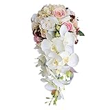 F Fityle Vintage Wasserfall Stil Brautstrauß Künstliche Hand Blume Hochzeit Prom - Pink, 46 x 42