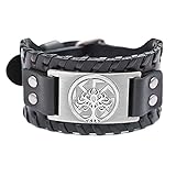 DFWY Wikinger Baum des Lebens Yggdrasil Leder Manschette Armband, Männer Vintage Gothic Verstellbare Schnalle Breites Armband, Nordic Rune Kolovrat Slawisches Symbol Armreif Heidnischen Schmuck