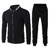 Yowablo Pullover Baseball Uniform Sportanzug Herren Herbst/Winter Stehkragen Einfarbig Karo Reißverschluss ( 3XL,1Schwarz )