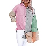 Luandge Damen Trendy Color Matching Shirt Mode Lose Nähte Tasche Trendy Streetwear Basic Warme Langarmjacke XL