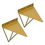 BABYCOW Heavy Duty Regalhalterungen, Dreieck-Regalhalterung, Wandhalterung, schwimmende Regalhalterungen, zum Aufhängen von DIY-Bücherregalregalen, Schmiedeeisen, 1 Paar (Farbe: Gold, Größe: 14 cm)