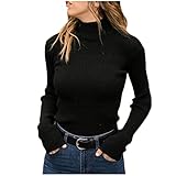 PWKNRD Rollkragenpullover Damen Langram Stretch Pullover Casual Rundhals Strickpullover Sexy Einfarbig Strickpullover Sweater Herbst Winter Bequemes Oberteil Pulli Tops Elegant Strickp