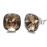 AMTBBK 925 Sterlingsilber-Ohrringe, 10Mm Quadratische Kristallbolzen-Ohrringe, Vollkommenes Geschenk Für Mutter-Mädchen-Damen-Frau, Elegante Verpackung,B