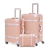 NZBZ Niedliches Vintage-Gepäck-Set für Damen, mit TSA-Schloss, 3-teilig, luxuriöser Retro-Koffer, Hartschalen-Trolley, Gardenia Pink, 14inch & 20inch & 28inch,