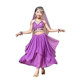 Lazzboy Rock Kindermädchen Bauchtanz Outfit Kostüm Indien Tanzkleidung Top + Rock(S,Violett)
