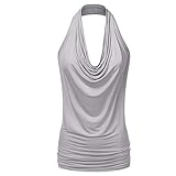 SALEBLOUSE Damen Ärmellos Tshirt Sexy Tiefer V-Ausschnitt Tank Top Sommer Halter Geraffte Ärmellose Bluse Damen Neckholder Top Rückenfrei Sommer Tops Baumwolle Halterbluse Tunika S