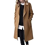 HANMAX Damen Wollmantel Lange Wolljacke mit Reverskragen Wintermantel Frauen Elegant Business Slim Fit Langemantel Warme Winterjack