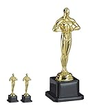 Relaxdays 3 x Siegerfigur, quadratischer Sockel, Figur mit Kranz, Siegertrophäe, Hollywood, Geschenkidee, 18 cm groß, G