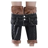 BOOMJIU Damen Thermojeans für Frauen Outdoor Sport Jogging Thermoleggins Thermounterhosen Modisch Thermohose mit Jeansoptik Herbst Winter Dicke Warm Gefüttert Freizeit Damen Thermo Legging