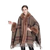 ALUNYAN Damen Fransen Plaid Umhang Schal Übergrößen Cardigan Poncho Cape Open Front Lang Winter Sweater Mantel (Farbe : C)