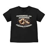 Fashionalarm Baby T-Shirt - Patenonkel und Patensohn - Freunde für Immer | Baby-Shirt mit Spruch Geschenk-Idee Junge Geburt Patenkind Tauf-Pate, Schwarz 3-6M (60-66 cm)