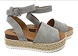 JHGF Damen Espadrille Sandalen Knöchelriemen Wedges Bequeme Riemchen Plateau Sommer Flatform Schuhe Sandalen Peep Toe Schnallenriemen Wedges Sandalen High Heels Plateauschuhe Sandalen (Grau 37)