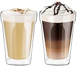 ecooe Doppelwandige Latte Macchiato Gläser Set Borosilikatglas Kaffeetassen Glas 2er Set 350ml Kaffeeglas Teegläser für Cappuccino,Latte Macchiato,Tee,EIS,Milch,B