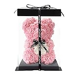 RoseBär Handgemachte Teddybär Blumenbär Rose Teddybär - Geschenk, Freund Geschenke, Geschenke für Frauen, Clear Geschenkbox 10 Zoll (Light pink)