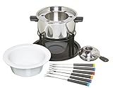 KitchenCraft 3-in-1 Fondueset mit Farblich Markierten Fonduegabeln (für Schokoladen-, Fleisch- und Käsefondue)