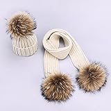 JIUXIAO Eltern-Kind-Mützen Niedliche Säuglings Baby Pompon Wintermütze Schal-Sets Naturfell-Kugel-Mützen Mutter Kinder Warme Strickmützen Mü