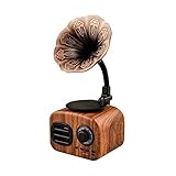 VSDEXR Music Box Vintage Retro Lautsprecher Grammophon Bluetooth Plattenspieler Drehbares Radio Stereo Sound Box Mini Wireless Lautsprecher, TF Kartensteckplatz, für Home Office zur Unterhaltung