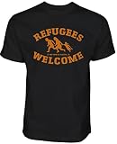 Refugees Welcome Tshirt FCK NZS Shirt Antifascista F*CK HTLR FCK AFD FCK NPD Gegen RECHTS HASS und rechte Propaganda Barista Barista Antifascista (M, Schwarz mit Orangenem Aufdruck)
