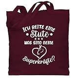 Shirtracer Pferde Geschenk und Reiten Zubehör - Ich reite eine Stute weiß - Unisize - Bordeauxrot - Pferd - WM101 - Stoffbeutel aus Baumwolle Jutebeutel lange Henk