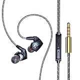 Auleset 3,5 mm dynamische In-Ear-Kopfhörer mit Kabel, HiFi, schwerer Bass, Sport-Kopfhörer mit Mikrofon, kompatibel mit iPhone und Android, PC-Gaming, MP3-Telefonen – Schw