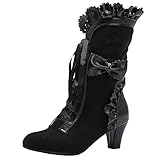 COOL CEPT Damen Vintage Schnür Stiefeletten Mid Heel Short Stiefel Elegante Party Stiefel Hochzeit Herbstschuhe Black Size 39