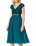 TRUTH & FABLE Damen Midi Chiffon-Kleid mit A-Linie, Grün (Deep Petrol), 38, Label:M