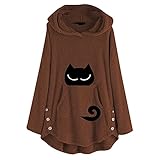 Yowablo Wintermantel Warme Lange Parka Jacke mit Pelzkapuze Hoodie Damen Katze Plüsch Top Einfarbig Bedruckt Langarm Casual (XL,5braun)