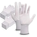 Ehdis 6 Paar Nylon Weiß Arbeitshandschuhe Stretchy Vollfinger Arbeitshandschuhe Antistatische Anti-Rutsch Handschuhe zum Waschen, Autopflege, Haushalt Reinigung Keep