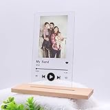 Personalisierte Spotify Glas Kunst Fotorahmen Nachtlicht Einzigartige Liebe Erinnerung Acryl Fotorahmen mit Licht Schlafzimmer Wohnkultur Muttertag Geburtstag Jubiläum Ideen(Holzbasis)