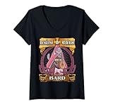 Damen Dungeons and Cats Bard D20 Würfel Spiel Nerd Katze RPG Gamer T-Shirt mit V