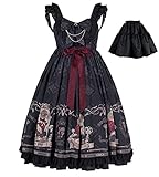 POPIN Damen Schwarz Gothic Lolita Kleider Japanische Anime Cosplay Kostüm Punk Kleid, Schwarz , L