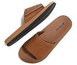 ARRIGO BELLO Badelatschen Herren Klettverschluss/Latexsohle Pantoletten Badeschlappen Badeschuhe Sandalen Hausschuhe Sommer Weich Leder Größe 41-46(R Kamel, 45)