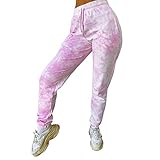 N /C Damen Batikfärbung Sport Casual Hosen Hohe Taille Lose Yoga Jogger Slimming Seitentaschen Hosen Gr. M,