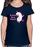 Tiermotiv Animal Print - My Unicorn ate My Homework - 140 (9/11 Jahre) - Dunkelblau - Unicorn Tshirt - F131K - Mädchen Kinder T-S